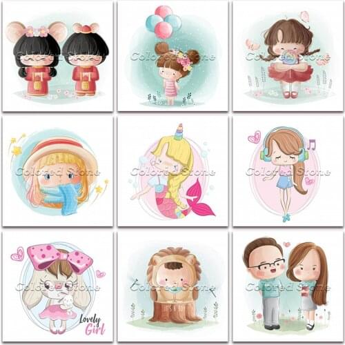 New Diamond painting Cartoon Girl child rabbit parents 5D DIY Full Square Drill embroidery Cross stitch Round mosaic Drawing 231