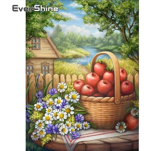 EverShine Diamond Embroidery Fruit Cross Stitch Diamond Painting Landscape Needlework Mosaic Art Kits Gift Wall Decoration