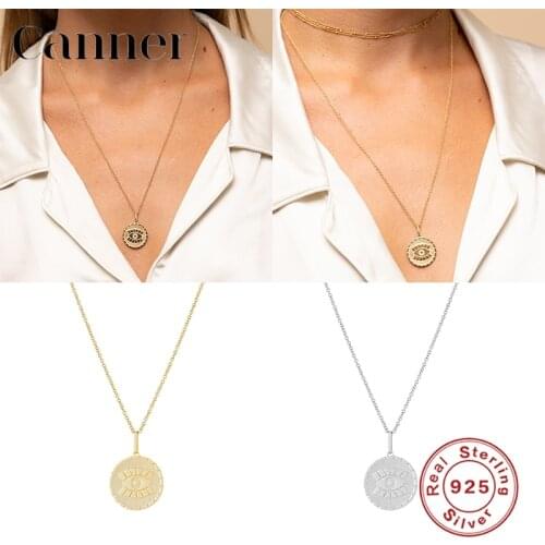 Canner 100% 925 Sterling Silver Pendant Necklaces Angels Eyes Zircon Charm Choker Necklaces For Women Fine Jewelry collares W5