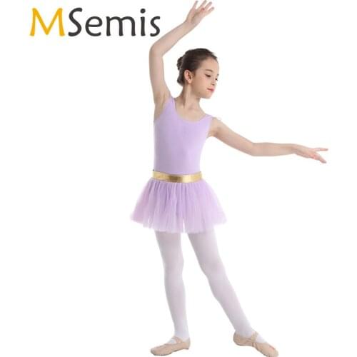 Kid Girls ballet dress Little Child Mesh Flying Sleeves Gold Waist Ballet Dance Gymnastics Leotard Tutu Dress for Ballet Class