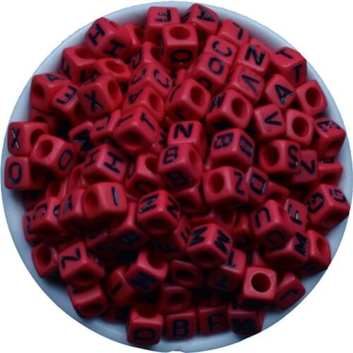 Dark Red Color Acrylic Alphabet Letter Cube 6x6mm Square Beads For Jewelry Making DIY 200Pcs