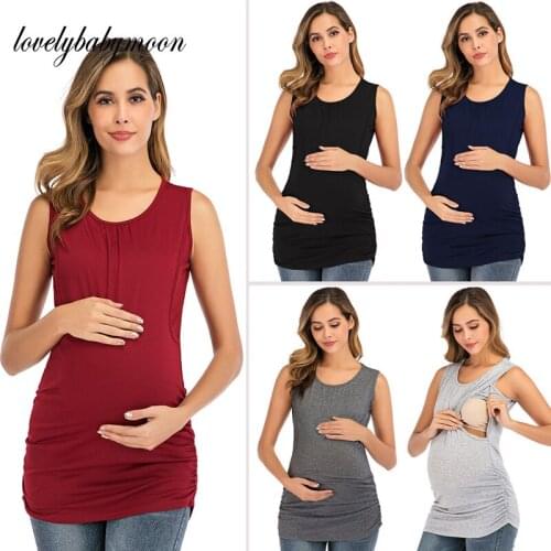 Long Maternity Tank Top Women Pregnant Nursing Sleeveless Solid Patchwork Tops T-shirt Camisetas Lactancia Verano Nursing Tanks