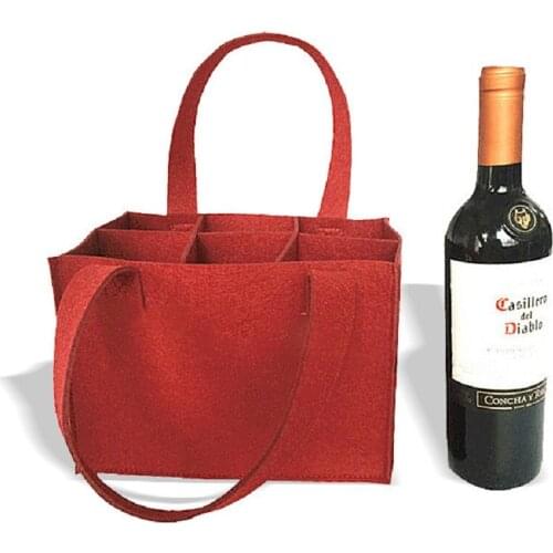 Felt Wine Storage Bag with 6 Grids Comfortable Carry Handle Protable Large Bottle Carrier Reusable Shopping Bag
