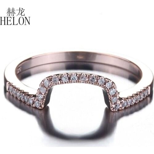 HELON Solid 10K Rose Gold Pave 0.12ct Natural Diamonds Trendy Fine Jewelry Engagement Wedding Ring For Women Birthday Best Gift