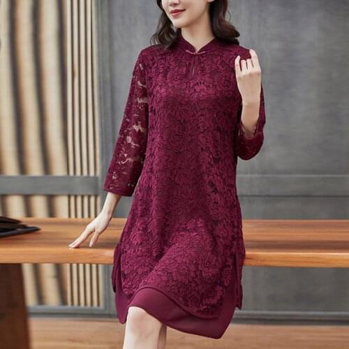 High End Lace Dress Spring 2021 New Improved Cheongsam Mother Wedding Dress Noble Elegant Banquet Qipao Plus Size Robes ZH238