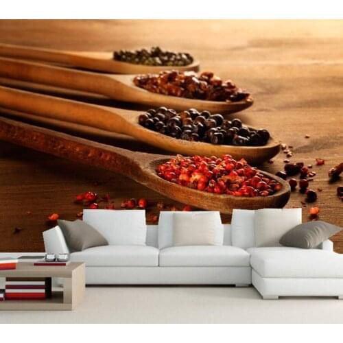 Custom Spices Spoon Food mural wallpaper 3d,restaurant dining room sofa TV wall kitchen wallpaper for walls 3d papel de parede