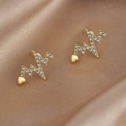 Korean Earrings Fashion Jewelry Love Heartbeat Rhinestone Stud Earrings Statement Earrings Brincos Earrings For Women Wholesale