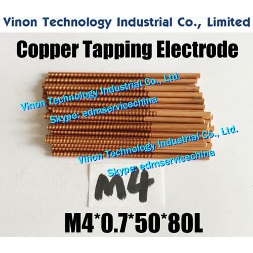 10pcs/lot) M4 Copper Orbiting Tapping Electrode without hole M4*0.7*50*80mm for EDM spark, edm copper threading electrode M4