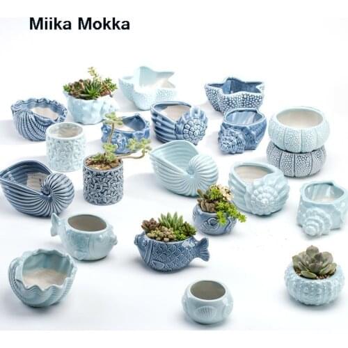 2pcs Cute Fish Shell Flower Pot Ceramic Vase Planter Desktop Ornaments Home Decor Garden Pot Succulent Pot Plant Pot