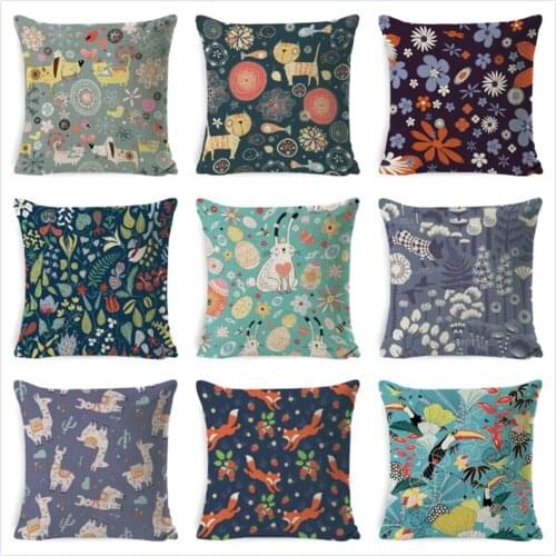 Cute Cat Cushion Cover Cartoon Children Animal Cat Dog Fox Polyester Throw Pillow Case Cover Decor Pillowcases Kussenhoes