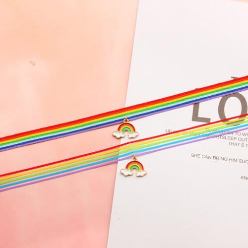 Fashion Polyester Choker Necklace For Women with Cute Rainbow Pendant Necklace Neck Cord Jewelry BFF Friendship Gift
