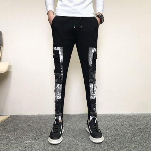 2021 Spring Summer New Pants Men Fashion Korean Slim Fit Mens Casual Pants Patchwork Design All Match Streetwear Trousers Men 34