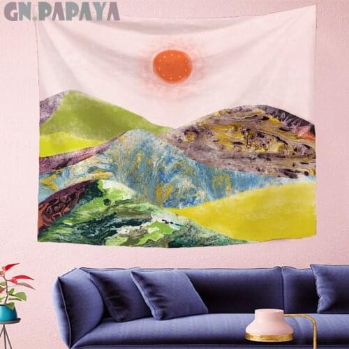 Sunset landscape wall hanging Ukiyo-e article Tapestries Psychedelic Wall carpet orange Abstract art gobelin Home Decor new