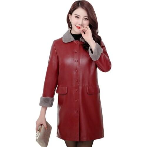 2020 new womens leather winter clothing medium long plus size 5XL coat Female autumn and winter PU leather thicken jacket