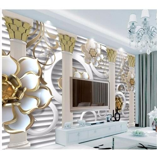 Beibehang Custom wallpaper luxury 3d European glass flower Roman column living room TV background wall home decoration painting
