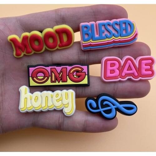 Single Sale 1Pcs DIY English Monogram Colorful Words Shoe Decoration For Croc Jibz Kids X-Mas Party Gifts 7P-4L-3