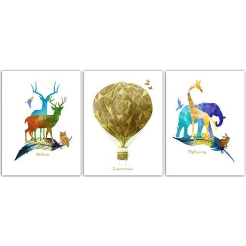 Deer Giraffe Elephant Balloon Nordic Decoration Wall Oil Painting Canvas Paintings Wall Art Pictures for Living Room B5172