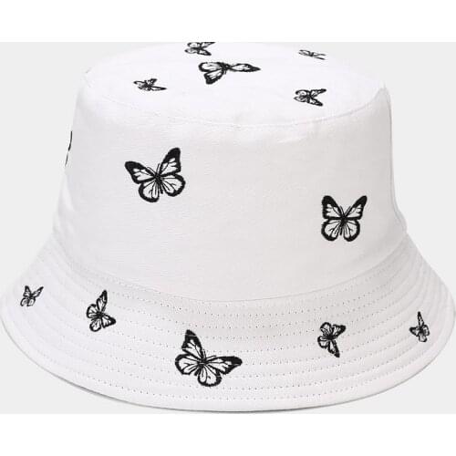 Bucket Hat White Butterfly Men Summer Sun Beach Reversible Women Outdoor Fishing Accessory Teenagers Cap