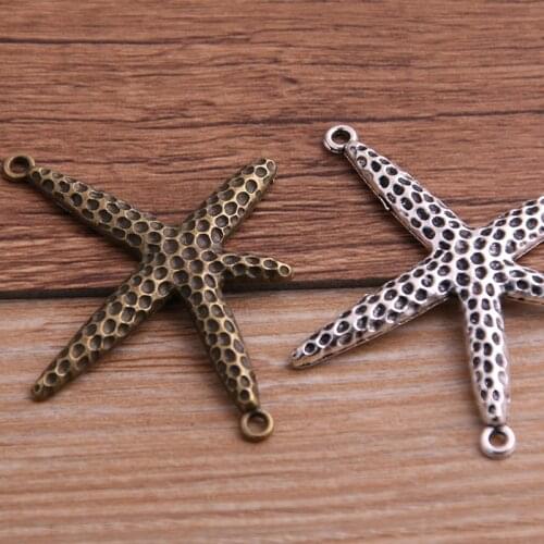 6PCS 33*49mm Zinc Based Alloy Connectors Two Color Starfish Charms DIY Components