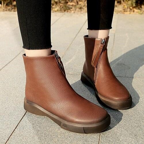 Winter Womens New PU Short Boots Wild Fashion Professional Casual Neutral Metal Zipper Thick Bottom Low Heel Naked Women B22-21