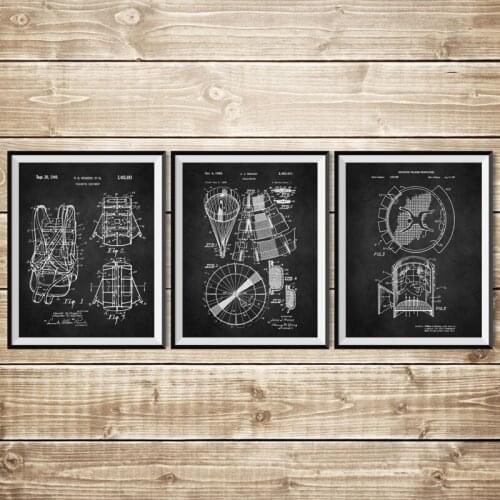Skydiving Group Patents Vintage Poster Prints Skydiver Gifts , Outdoor Sports Wall Art Canvas Painting Extreme Sports Room Decor