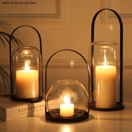 Nordic Romantic Creative Iron Candle Holder Decoration Restaurant Aromatherapy Glass Cover Candlelight Dinner Props Decoration