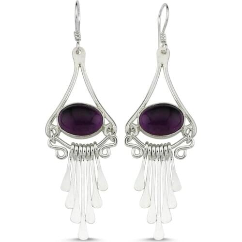 Silverlina Silver Amethyst Cubic Zirconia Dangle Hand Handwork Earrings