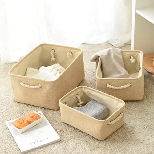 Folding Storage Basket Storage Box Bins Fabric Organizer with Cotton Rope Handles Office Room Shelves Closet Toys Laundry Basket