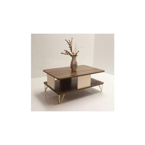 Modern lux Oval Edge Medium Coffee table Gold Metal Legs Walnut-Cream coffe table