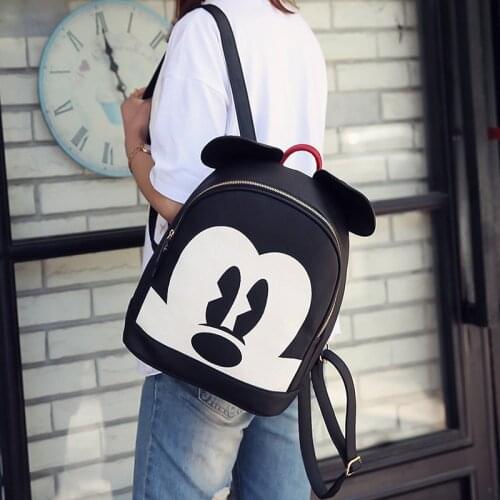 Disney men women Leisure pu bag shoulder Mickey mouse lady outdoor cartoon plush backpack travel handbag lovely gift bag diaper