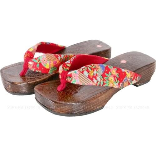 Japanese Traditional Kimono Wooden Shoes Women Sakura Clogs Geta Hatsune Cosplay Flip Flops Summer Yukata Beach Sandals Slippers