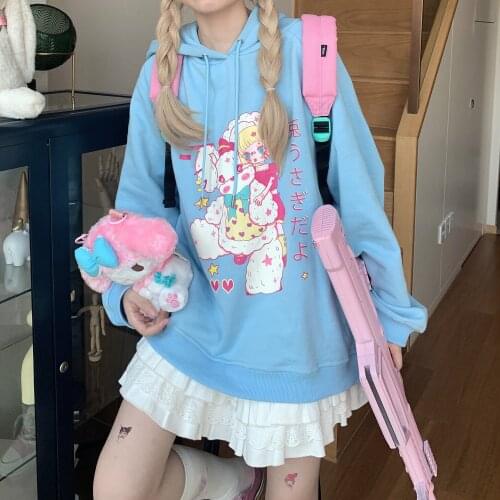 Japanese anime Ulzzang winter casual fashion sweet cartoon hooded sweatshirt Harajuku female hip-hop punk vintage sweatshirt