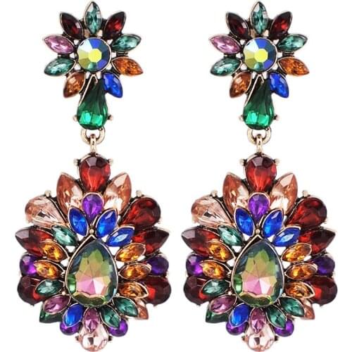 Trend Shiny Crystal Dangle Earrings Women Luxury Wedding Jewelry Rhinestones Pendant Statement Earrings UKMOC