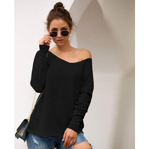 2020 Women Knitting Sweaters Autumn and Winter Sweater Ladies Long-sleeved Sexy V-neck Knit Top Womens Pullovers