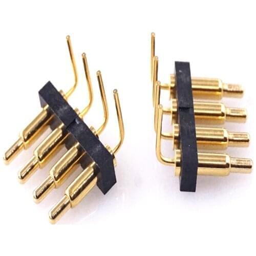 2 Pcs Spring-Loaded Pogo Pin 4 Position 2.54 Grid Pitch Male Right Angle 9.3mm Height Throug Holes PCB Single Row