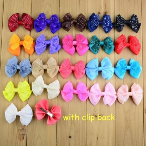 21 pcs/lot Double Layered Hair Bow Clips 2.75 inch grossgrain and sheer ribbon Bow hair clips