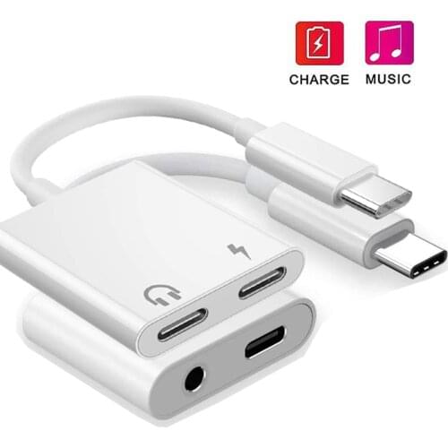 3.5mm to Type C Adapter 2 In 1 Double USB C Splitter For Samsung Note 10 S20 Ultra Plus AUX Converter Charging Audio Connector