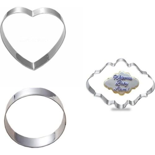 3pcs/Set Stainless Steel Cookie Cutter Tools Frame Style Love Heart Round Pancake Biscuit Baking Stencils for Cakes Fondant