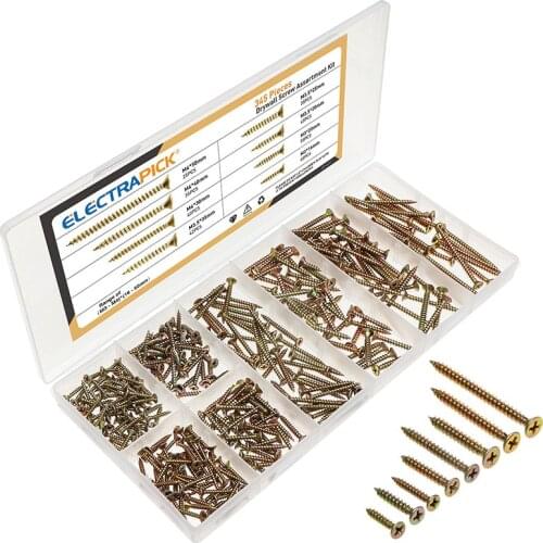 345PCS M3 M3.5 M4 Cross Flat Head Self Tapping Screw Assortment Kit Wood Thread Nail Screw Sets DIY Countersunk Head Small Screw