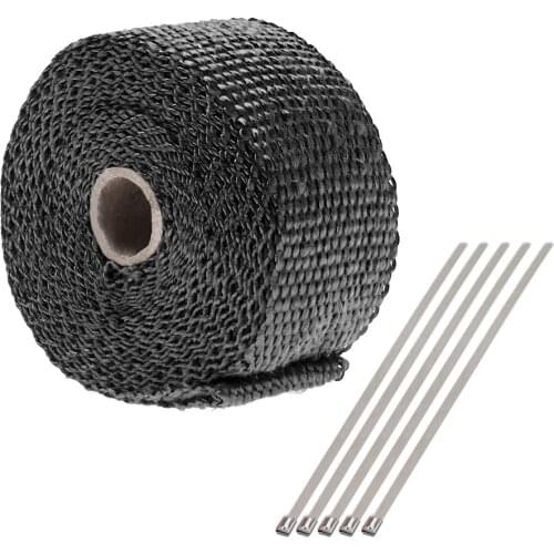 5M ROLL Motorcycle Black Fiberglass Exhaust Header Pipe Heat Wrap Tape+ Ties Kit