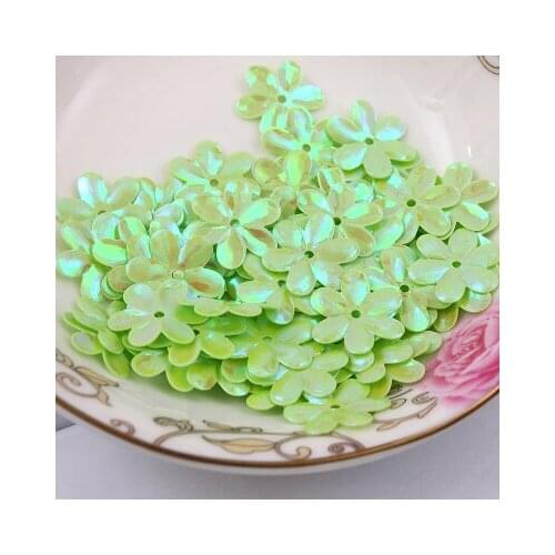 600pcs/lot 15mm Flower Sequins Cup Six Petals With 1 Center Hole Plum Blossom Green AB Confetti