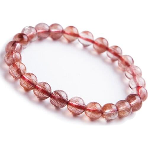 8mm Genuine Natural Red Rutilated Quartz Bracelets For Women Femme Charm Stretch Round Crystal Bead Bracelet