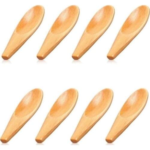 8 Pcs Mini Wooden Spoons,Condiments Spoon with Short Handle,Wooden Scoops for Bath Salts Coffee Milk Spices Candy,Etc