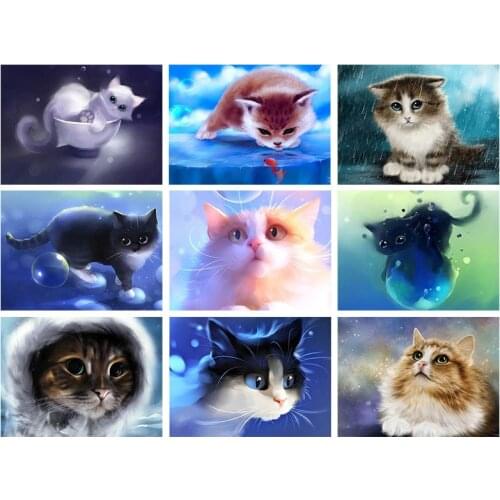 Fancy Cat Full Drill DIY Diamond Painting Cross Stitch 5D Handmade Craft Animal Mosaic Embroidery Wall Room Decor Gift