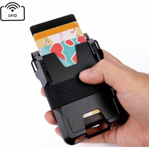 Aluminum RFID Blocking Credit Card Holders Coin Purse Crazy Horse Leather Minimalist Card Wallet for Men Women ID Bank card Case