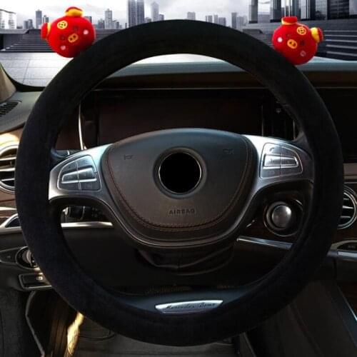 Car Accessories Cartoon Black / Red Pig Steering Wheel Cover Natural Rubber Healthy Breathable Universal 38cm