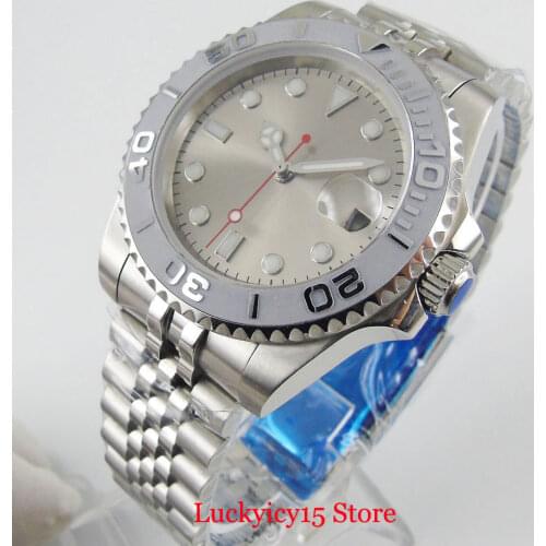 BLIGER Nologo New Automatic Men Watch 40mm Grey Dial Ceramic Bezel MIYOTA Movement Jubilee Strap