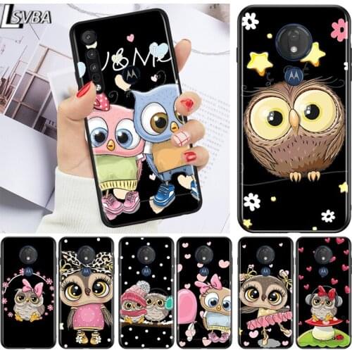 Lovely Animal Owl for Motorola G9 G8 G E7 E6 One Play Marco Hyper Fusion Stylus Power Edge Plus Black Phone Case