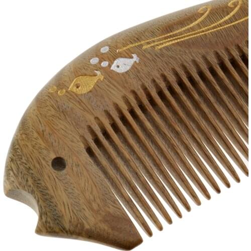 Wooden Green SandalWood Scent Natural Hair & Beard Comb Stylish Fish Carved