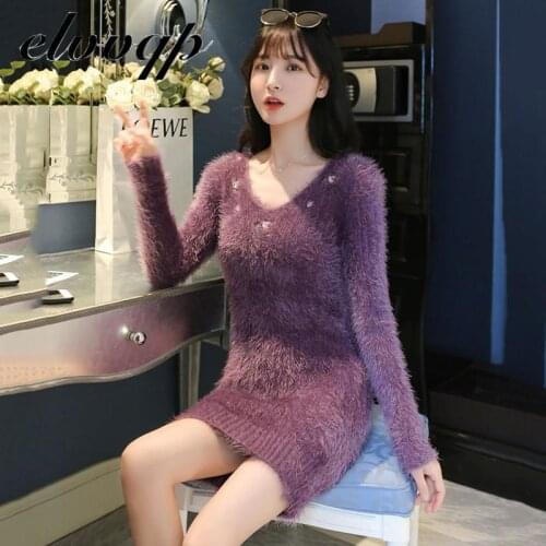 Модные вязаные платья Elvvqp China At AliExpress